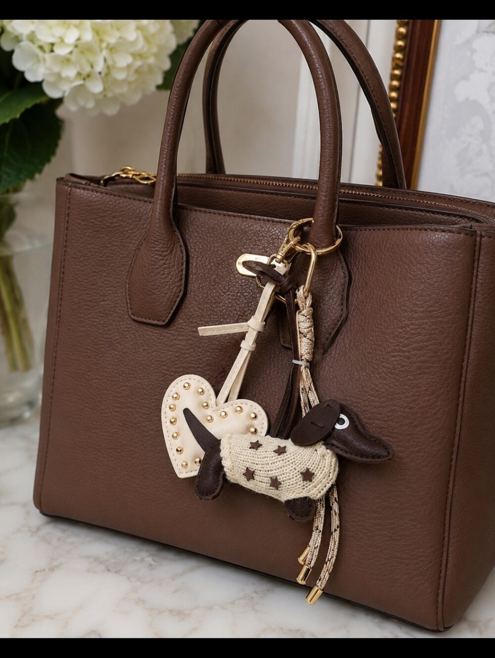Piper Brown and White Dog Bag Charm
